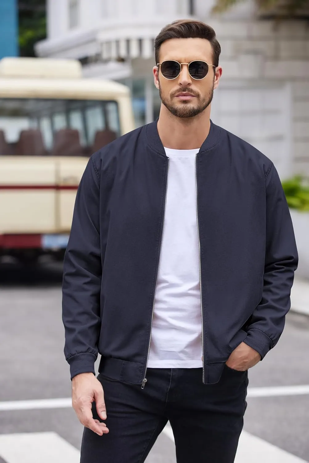 COOFANDY Men's Cotton Bomber Jacket Lightweight Flight Jackets Casual Softshell Varisty Jacket