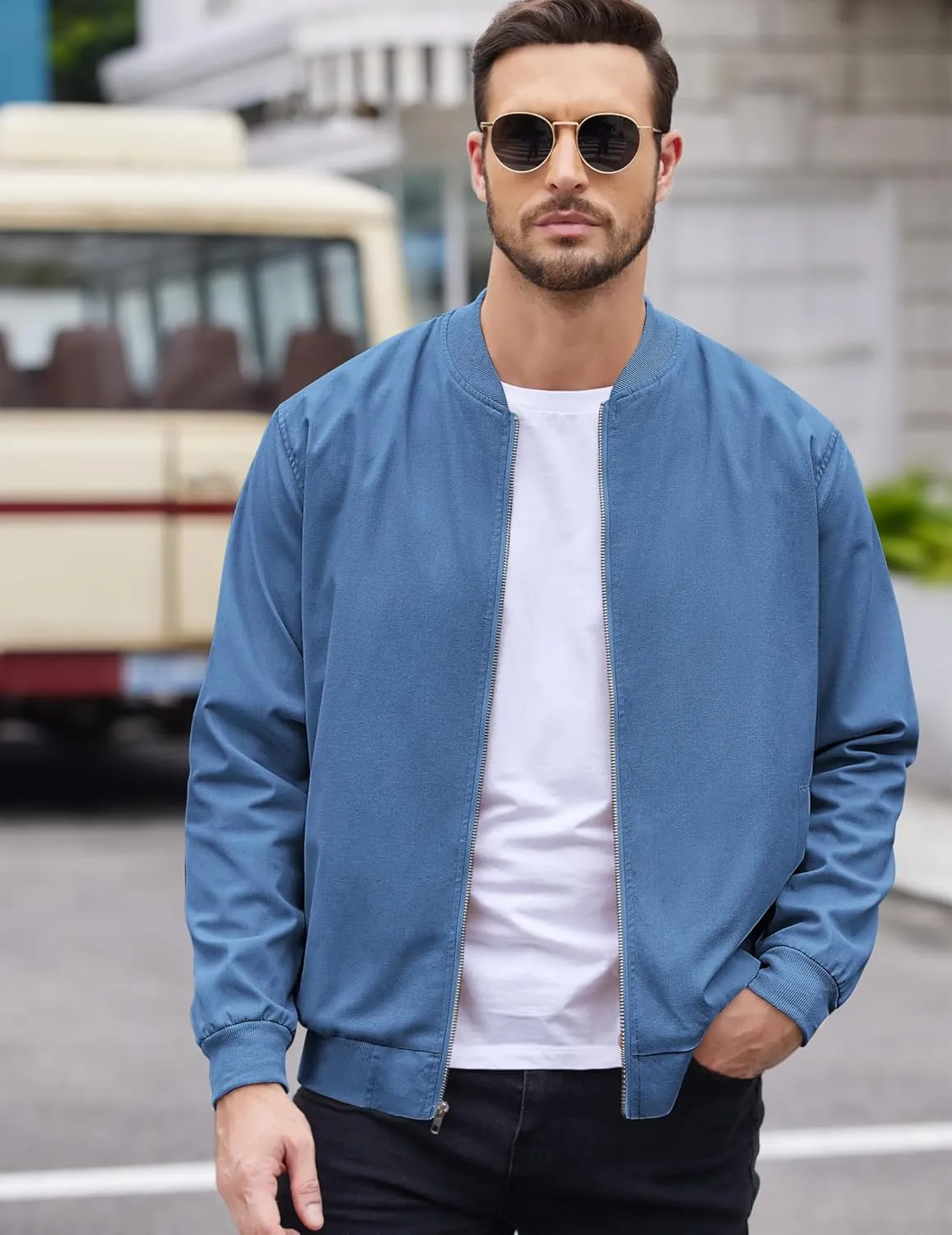 COOFANDY Men's Cotton Bomber Jacket Lightweight Flight Jackets Casual Softshell Varisty Jacket