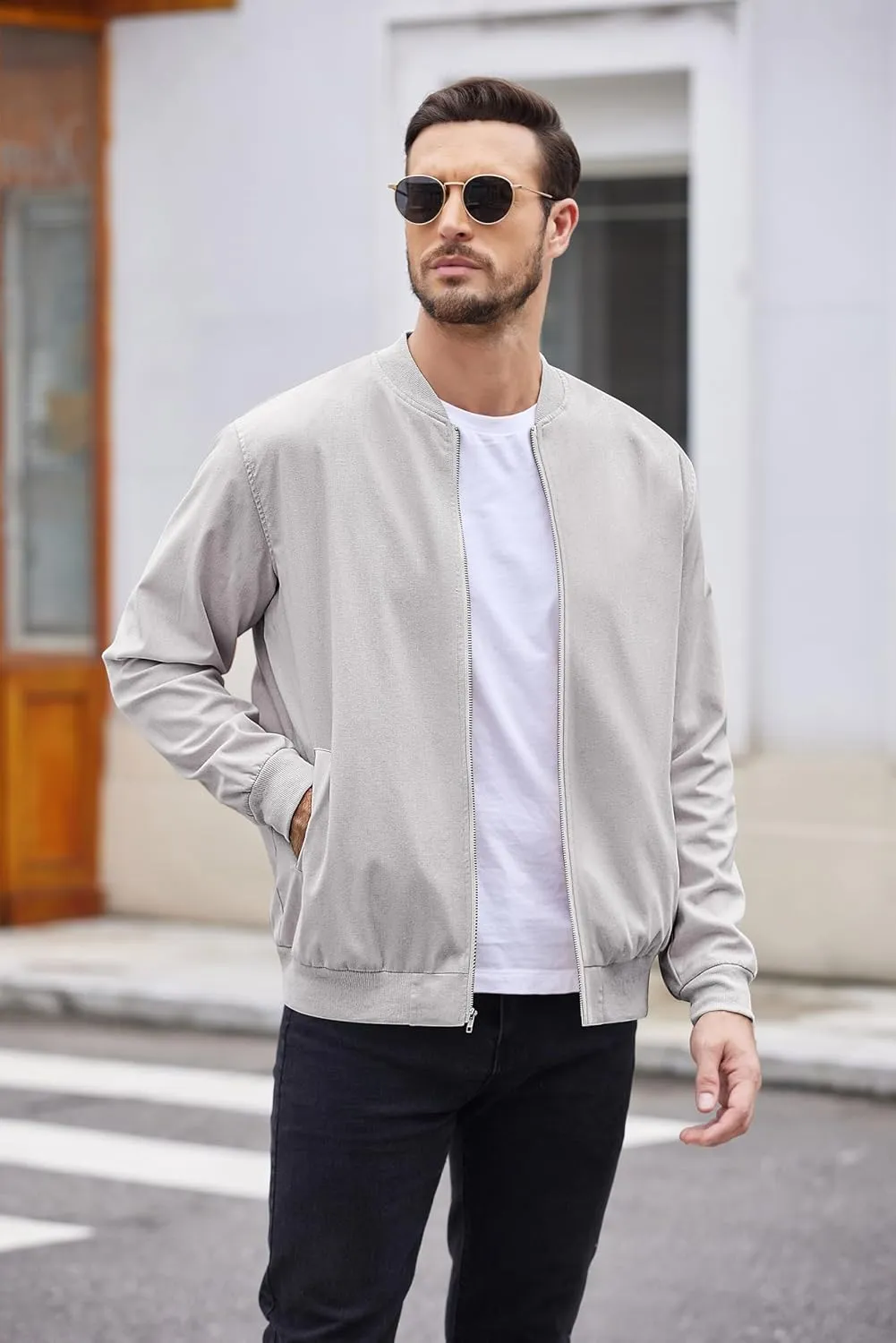 COOFANDY Men's Cotton Bomber Jacket Lightweight Flight Jackets Casual Softshell Varisty Jacket
