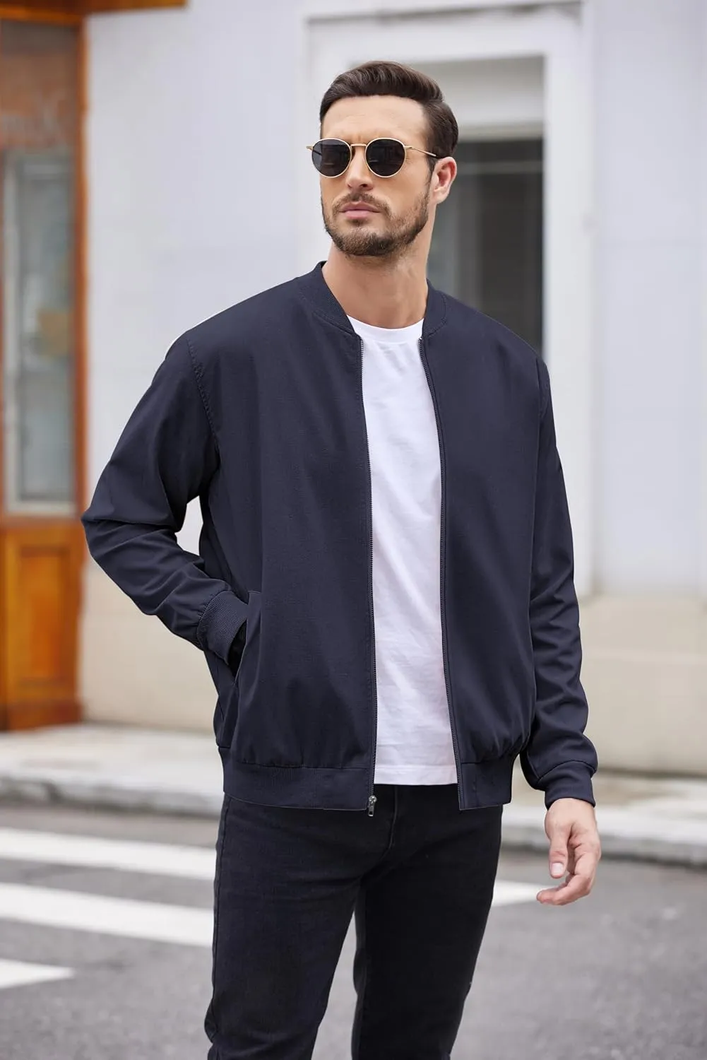 COOFANDY Men's Cotton Bomber Jacket Lightweight Flight Jackets Casual Softshell Varisty Jacket