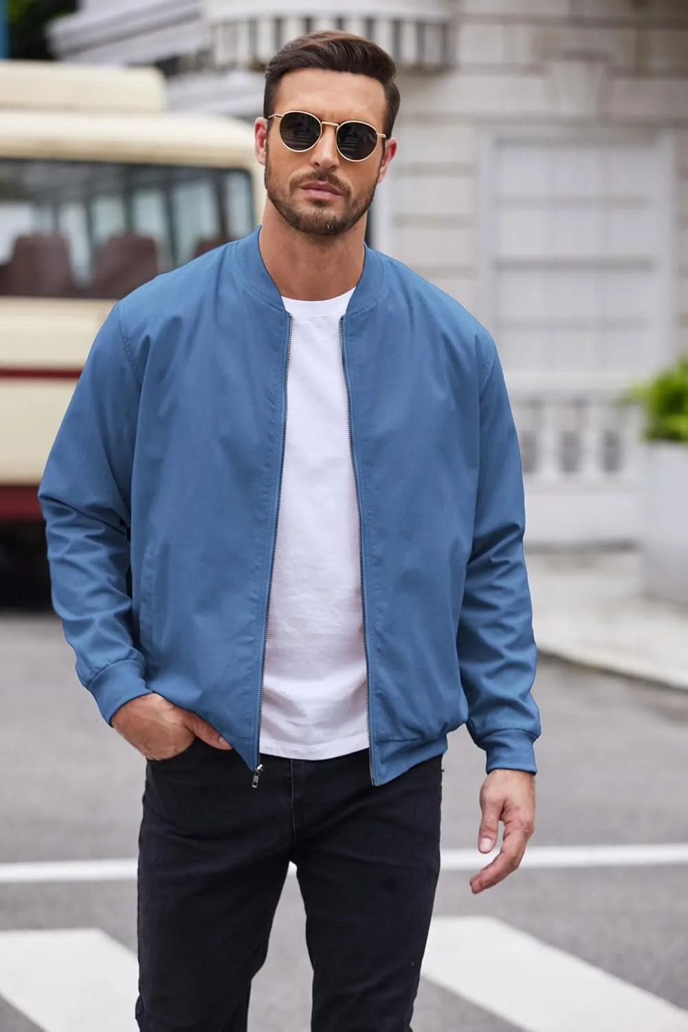 COOFANDY Men's Cotton Bomber Jacket Lightweight Flight Jackets Casual Softshell Varisty Jacket