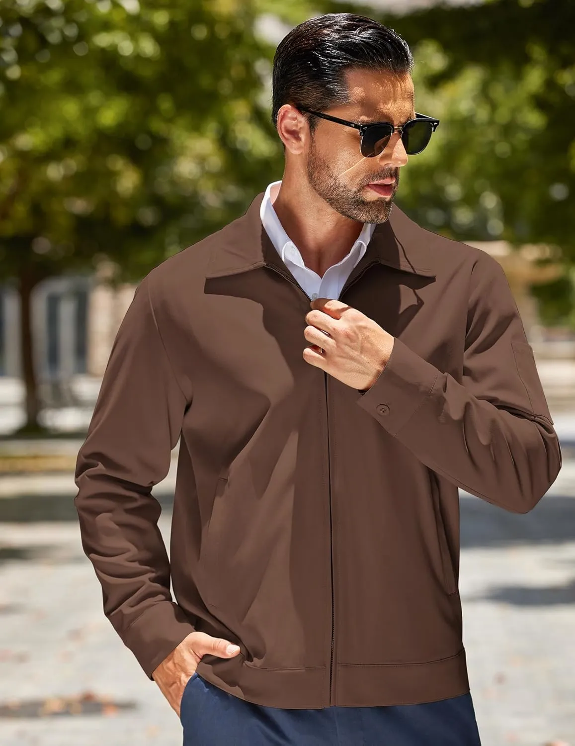 COOFANDY Men's Lightweight Zip Up Jacket Eisenhower Work Office Jackets Casual Golf Outwear