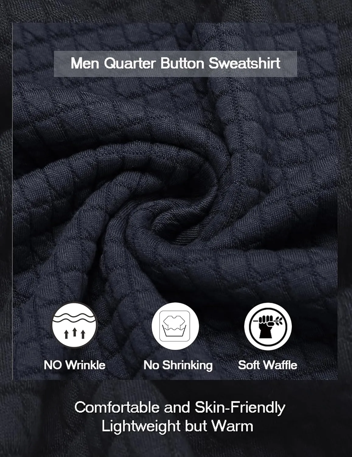 COOFANDY Mens Quarter Pullover Quilted Sweatshirt Casual Knit Long Sleeve Mock Neck Sweater Waffle Collared Pullover