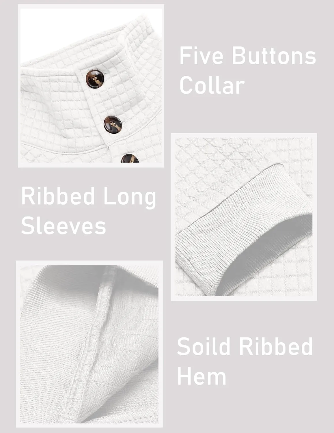 COOFANDY Mens Quarter Pullover Quilted Sweatshirt Casual Knit Long Sleeve Mock Neck Sweater Waffle Collared Pullover