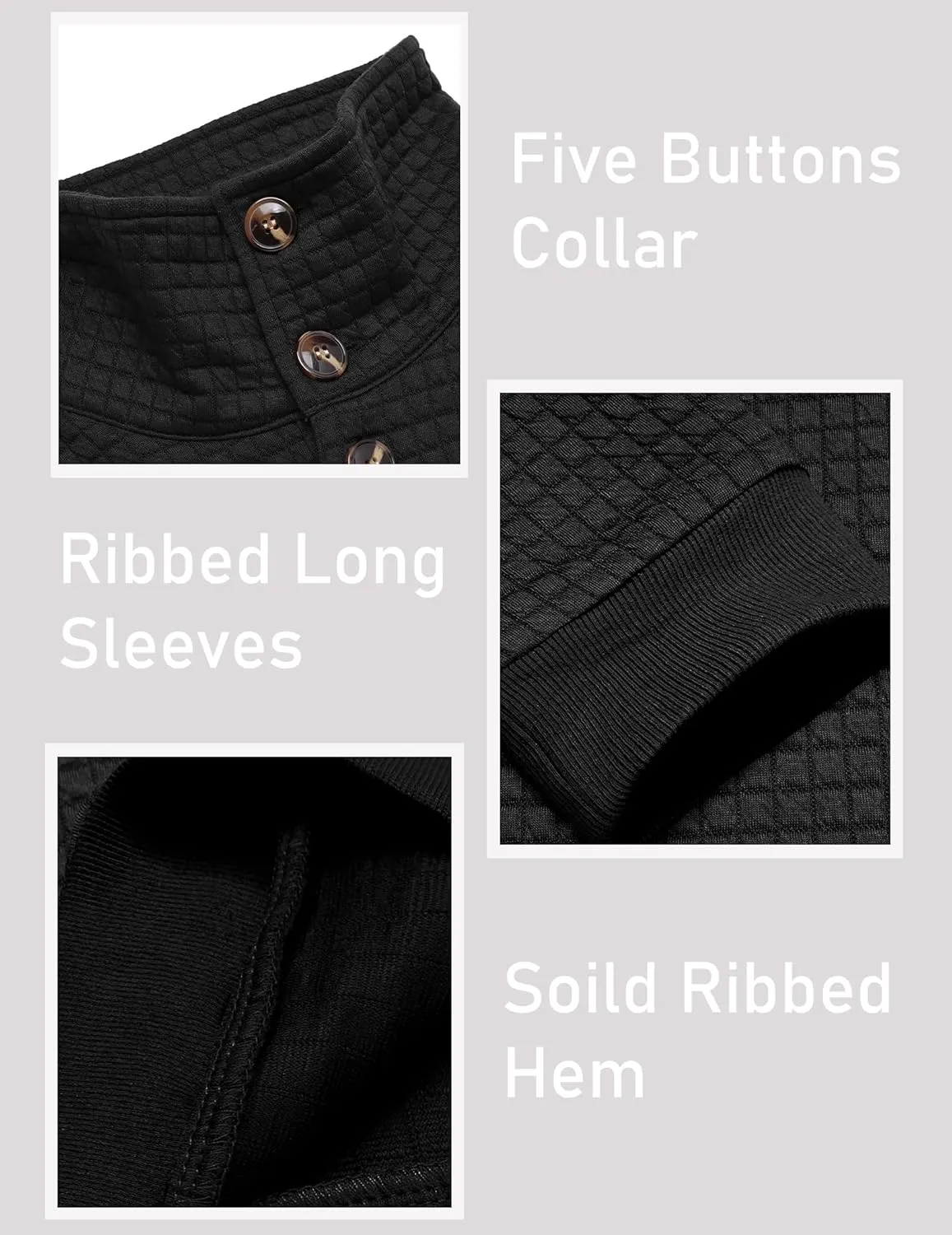 COOFANDY Mens Quarter Pullover Quilted Sweatshirt Casual Knit Long Sleeve Mock Neck Sweater Waffle Collared Pullover