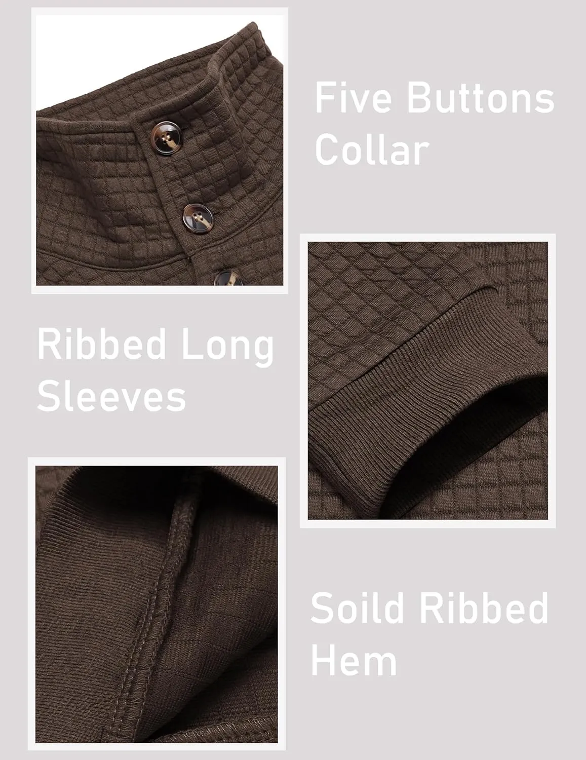 COOFANDY Mens Quarter Pullover Quilted Sweatshirt Casual Knit Long Sleeve Mock Neck Sweater Waffle Collared Pullover