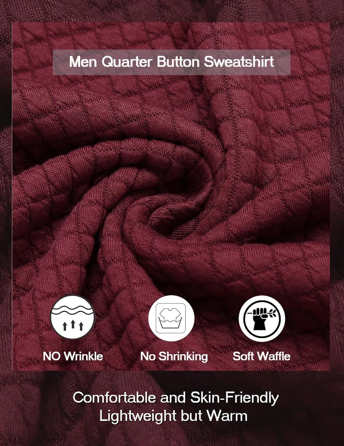COOFANDY Mens Quarter Pullover Quilted Sweatshirt Casual Knit Long Sleeve Mock Neck Sweater Waffle Collared Pullover