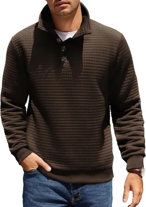 COOFANDY Mens Quarter Pullover Quilted Sweatshirt Casual Knit Long Sleeve Mock Neck Sweater Waffle Collared Pullover