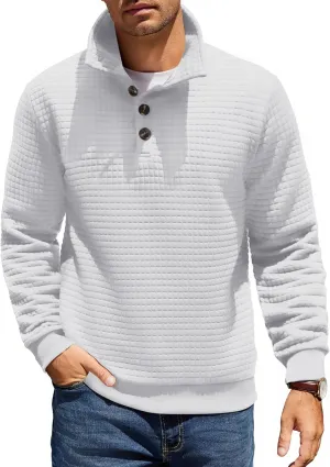 COOFANDY Mens Quarter Pullover Quilted Sweatshirt Casual Knit Long Sleeve Mock Neck Sweater Waffle Collared Pullover