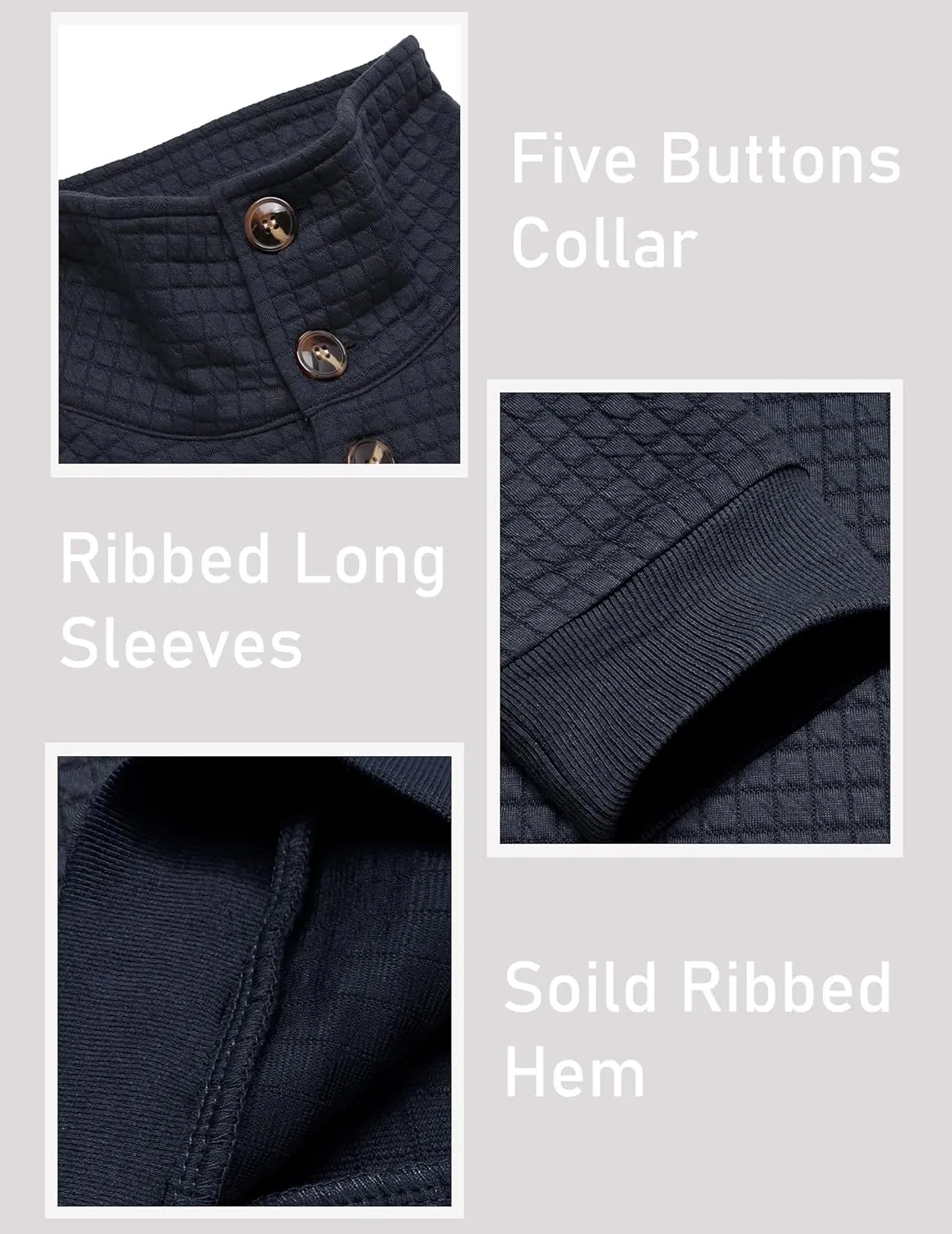 COOFANDY Mens Quarter Pullover Quilted Sweatshirt Casual Knit Long Sleeve Mock Neck Sweater Waffle Collared Pullover