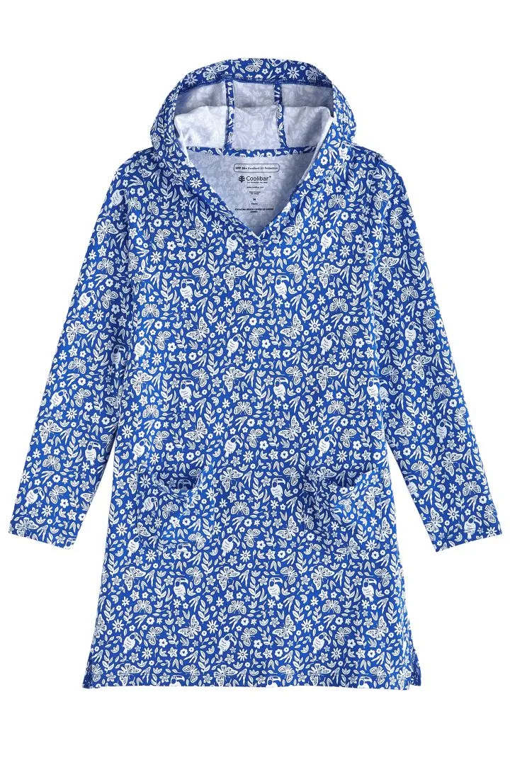 Coolibar Girl's Catalina Hoodie True Blue Jungle Floral UPF 50  Coverup - True Blue Jungle Floral - FINAL SALE