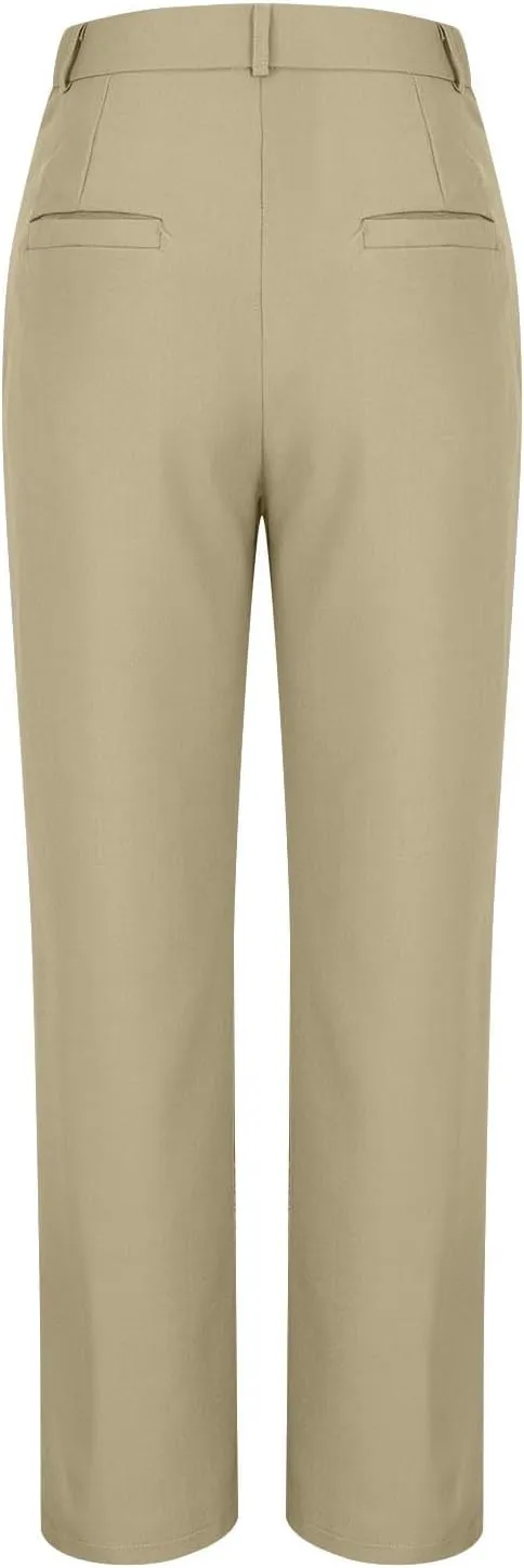 Cotton Linen High Waist Wide Leg Work Pants Slacks for Women Casual Grey Trousers with Pockets Comfortable Relaxed Fit