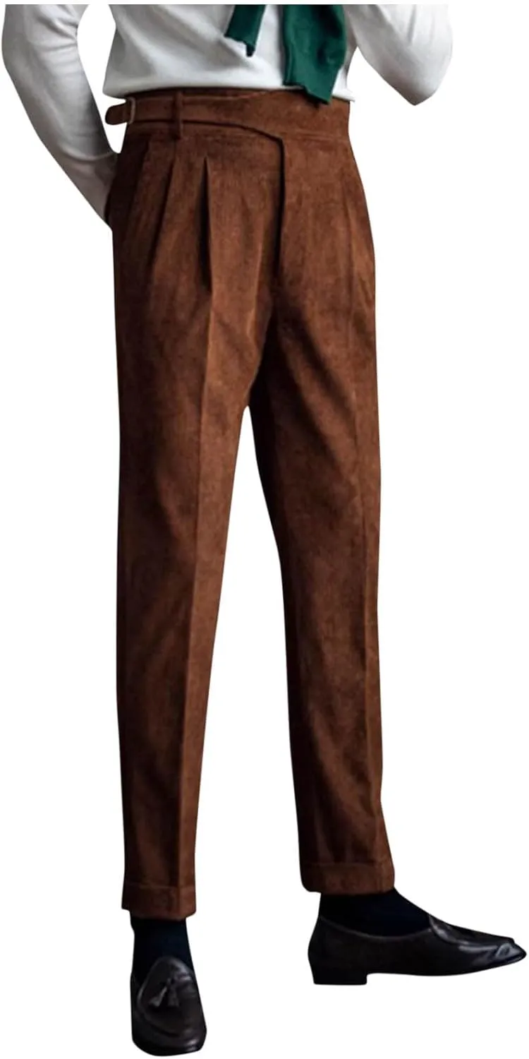 Cotton Straight Leg Dress Pants Men High Waist Business Formal Slim Pleats Comfortable Elegant Tailored Daily Office
