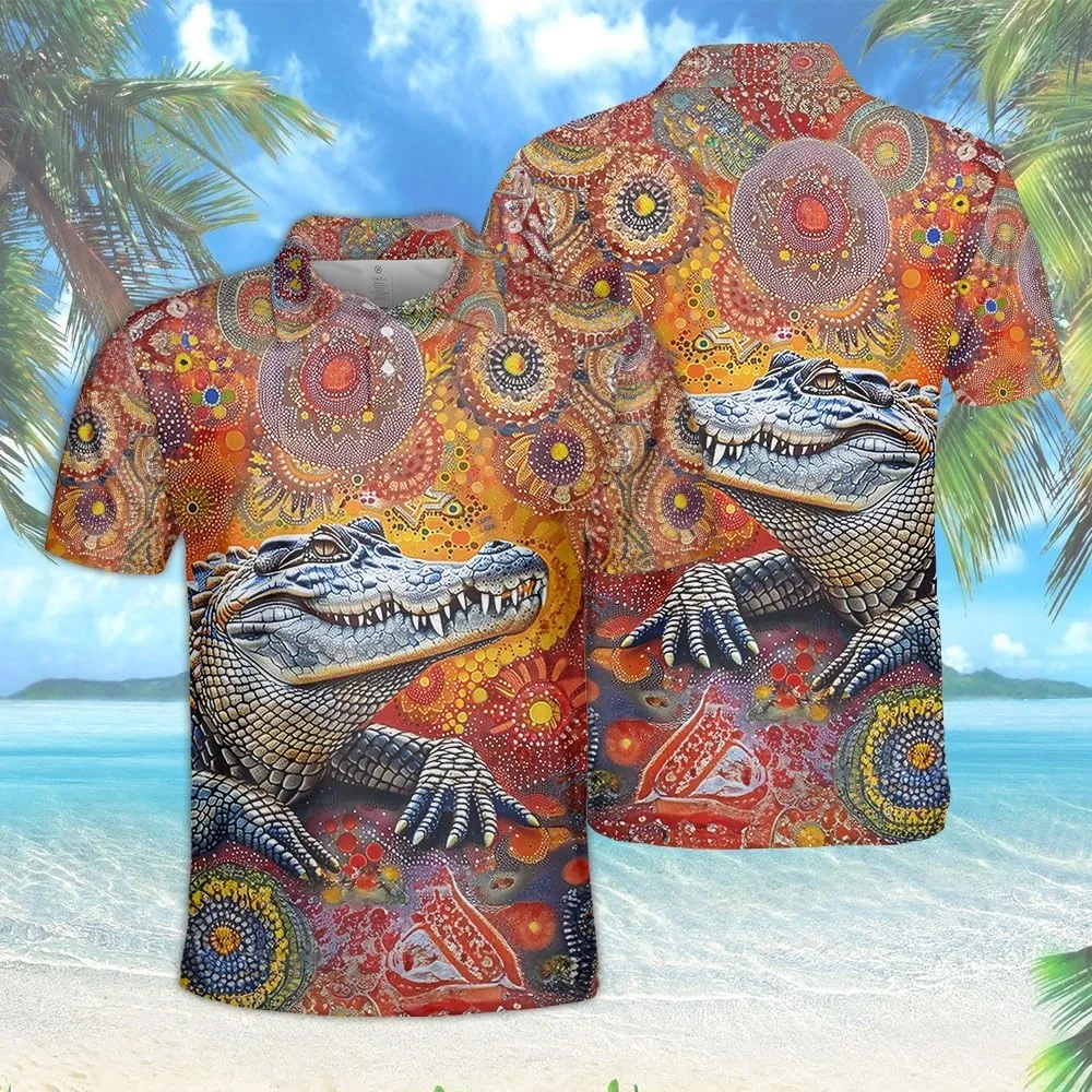Crocodile Print Polo Shirts for Men - Short Sleeve Golf Shirts Dry Fit Mens Polo T-Shirt Casual Style 04