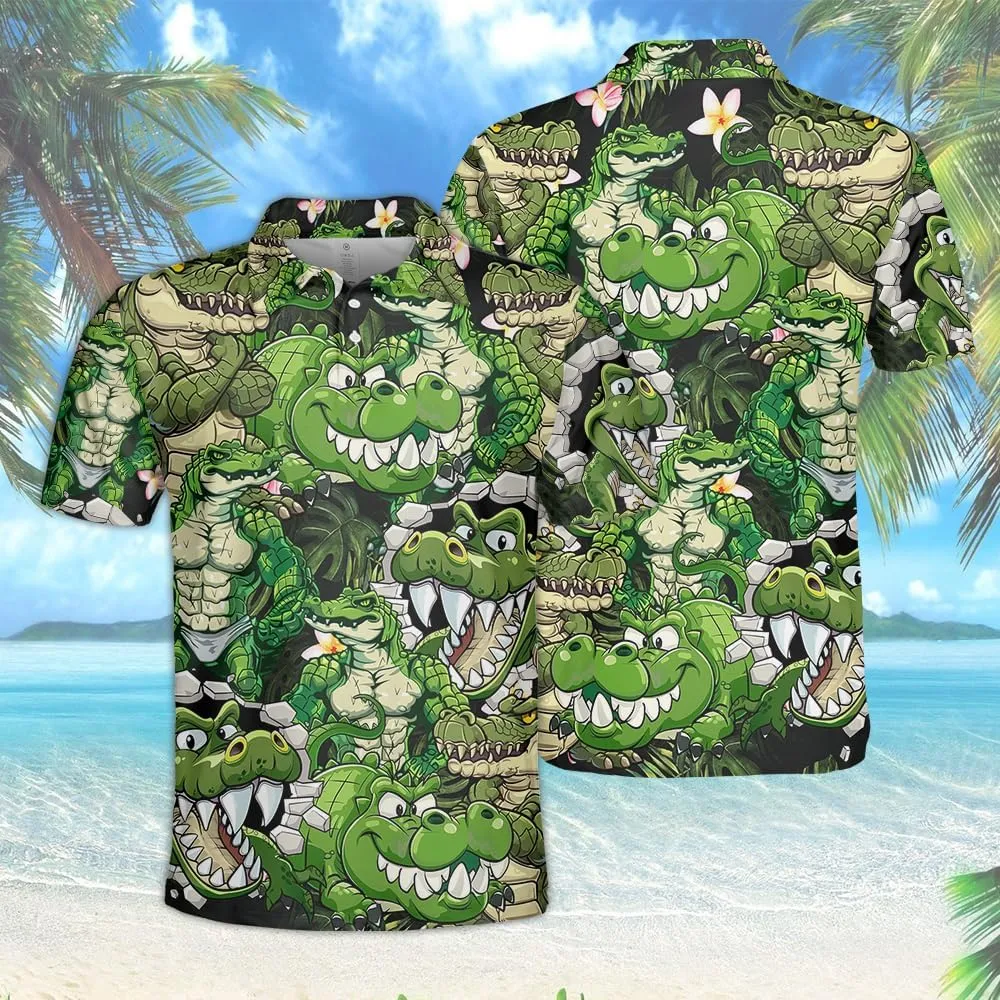 Crocodile Print Polo Shirts for Men - Short Sleeve Golf Shirts Dry Fit Mens Polo T-Shirt Casual Style 04