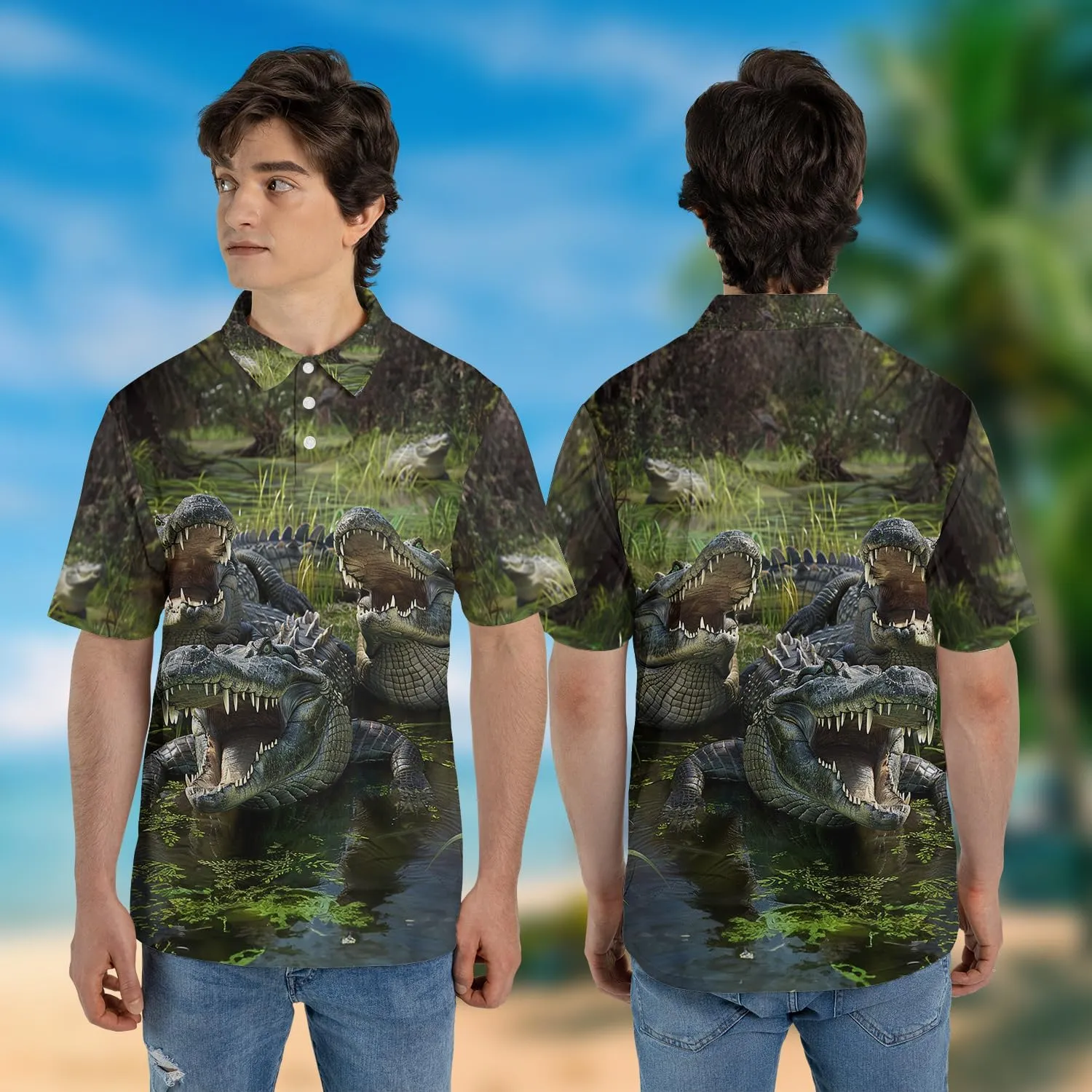 Crocodile Print Polo Shirts for Men - Short Sleeve Golf Shirts Dry Fit Mens Polo T-Shirt Casual Style 04
