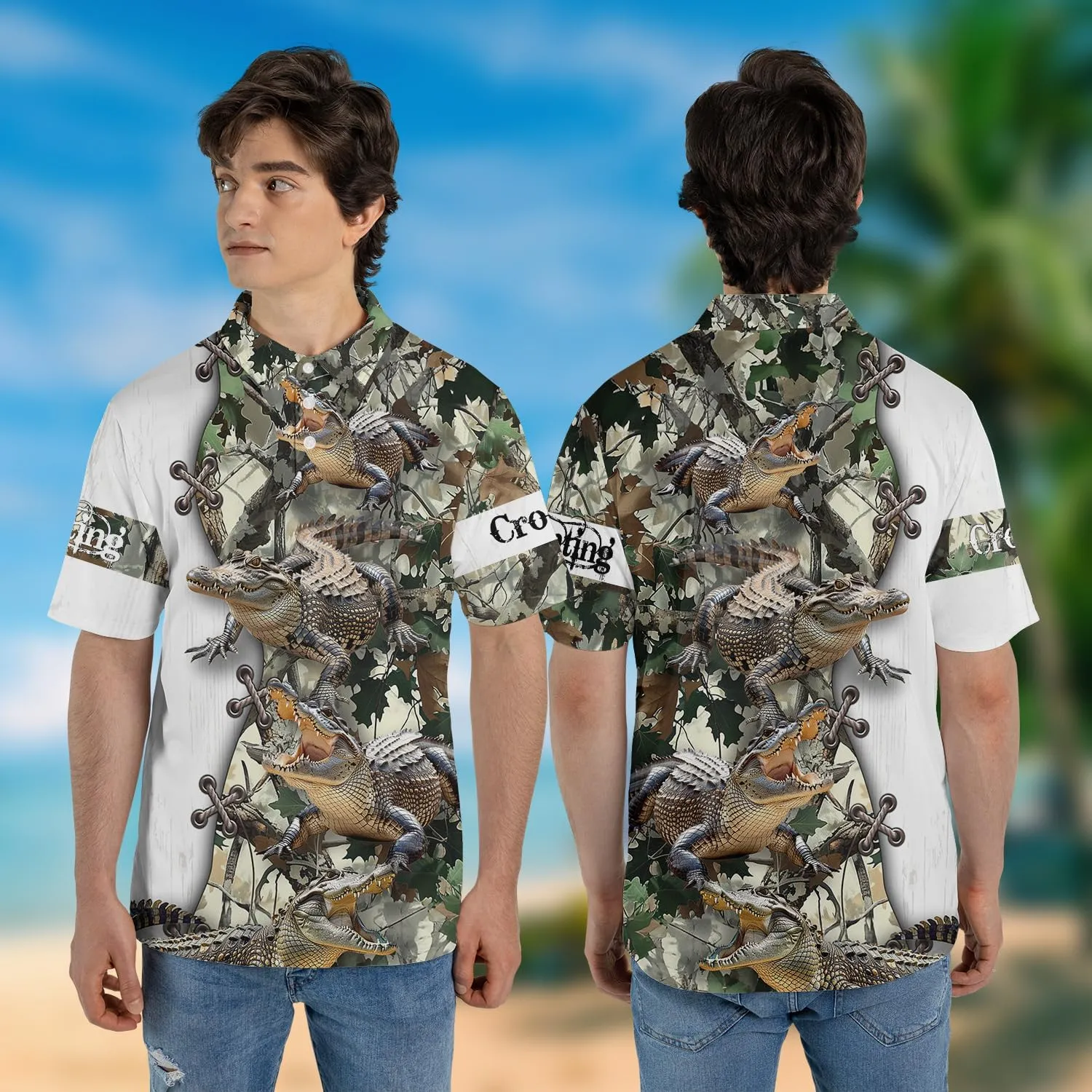 Crocodile Print Polo Shirts for Men - Short Sleeve Golf Shirts Dry Fit Mens Polo T-Shirt Casual Style 04