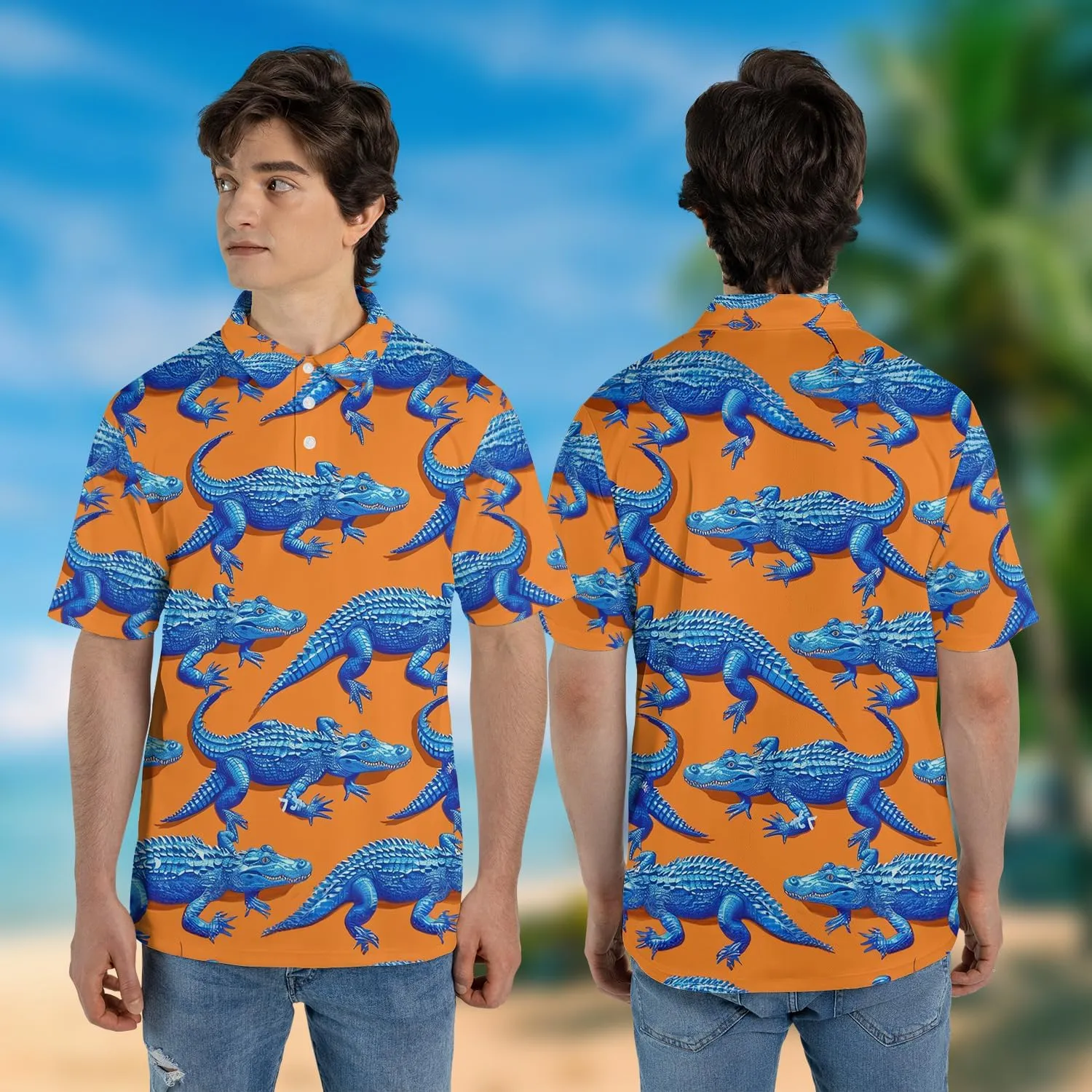 Crocodile Print Polo Shirts for Men - Short Sleeve Golf Shirts Dry Fit Mens Polo T-Shirt Casual Style 04