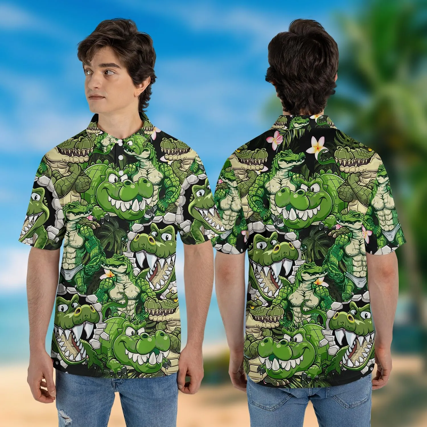 Crocodile Print Polo Shirts for Men - Short Sleeve Golf Shirts Dry Fit Mens Polo T-Shirt Casual Style 04