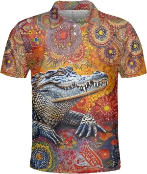 Crocodile Print Polo Shirts for Men - Short Sleeve Golf Shirts Dry Fit Mens Polo T-Shirt Casual Style 04