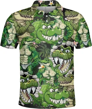 Crocodile Print Polo Shirts for Men - Short Sleeve Golf Shirts Dry Fit Mens Polo T-Shirt Casual Style 04