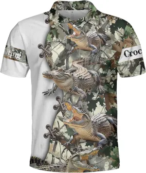 Crocodile Print Polo Shirts for Men - Short Sleeve Golf Shirts Dry Fit Mens Polo T-Shirt Casual Style 04