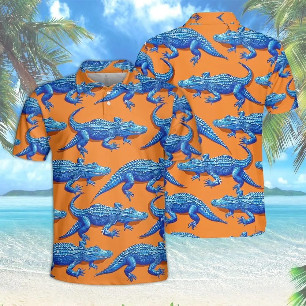 Crocodile Print Polo Shirts for Men - Short Sleeve Golf Shirts Dry Fit Mens Polo T-Shirt Casual Style 04