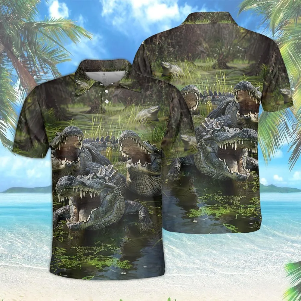 Crocodile Print Polo Shirts for Men - Short Sleeve Golf Shirts Dry Fit Mens Polo T-Shirt Casual Style 04