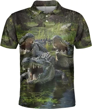 Crocodile Print Polo Shirts for Men - Short Sleeve Golf Shirts Dry Fit Mens Polo T-Shirt Casual Style 04