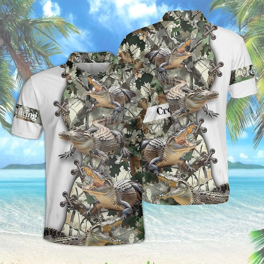 Crocodile Print Polo Shirts for Men - Short Sleeve Golf Shirts Dry Fit Mens Polo T-Shirt Casual Style 04
