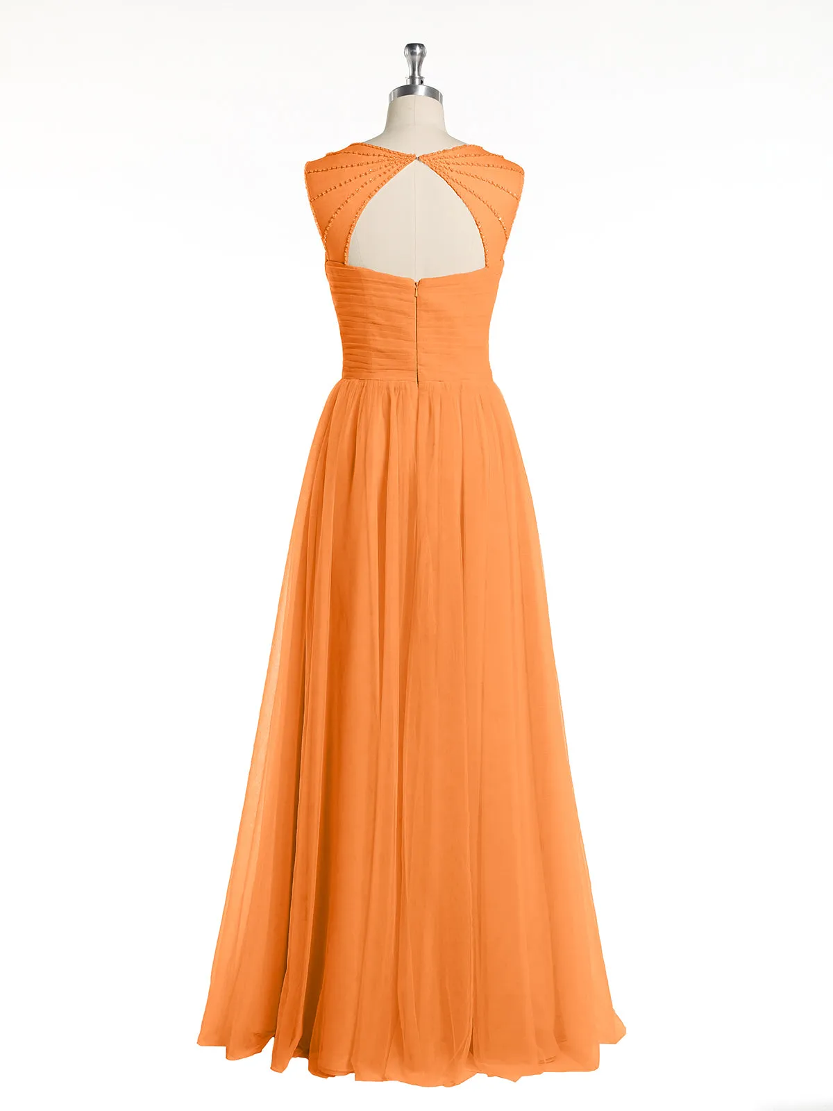 Cross-Pleated Tulle Long Dresses with Beaded Straps Orange Plus Size