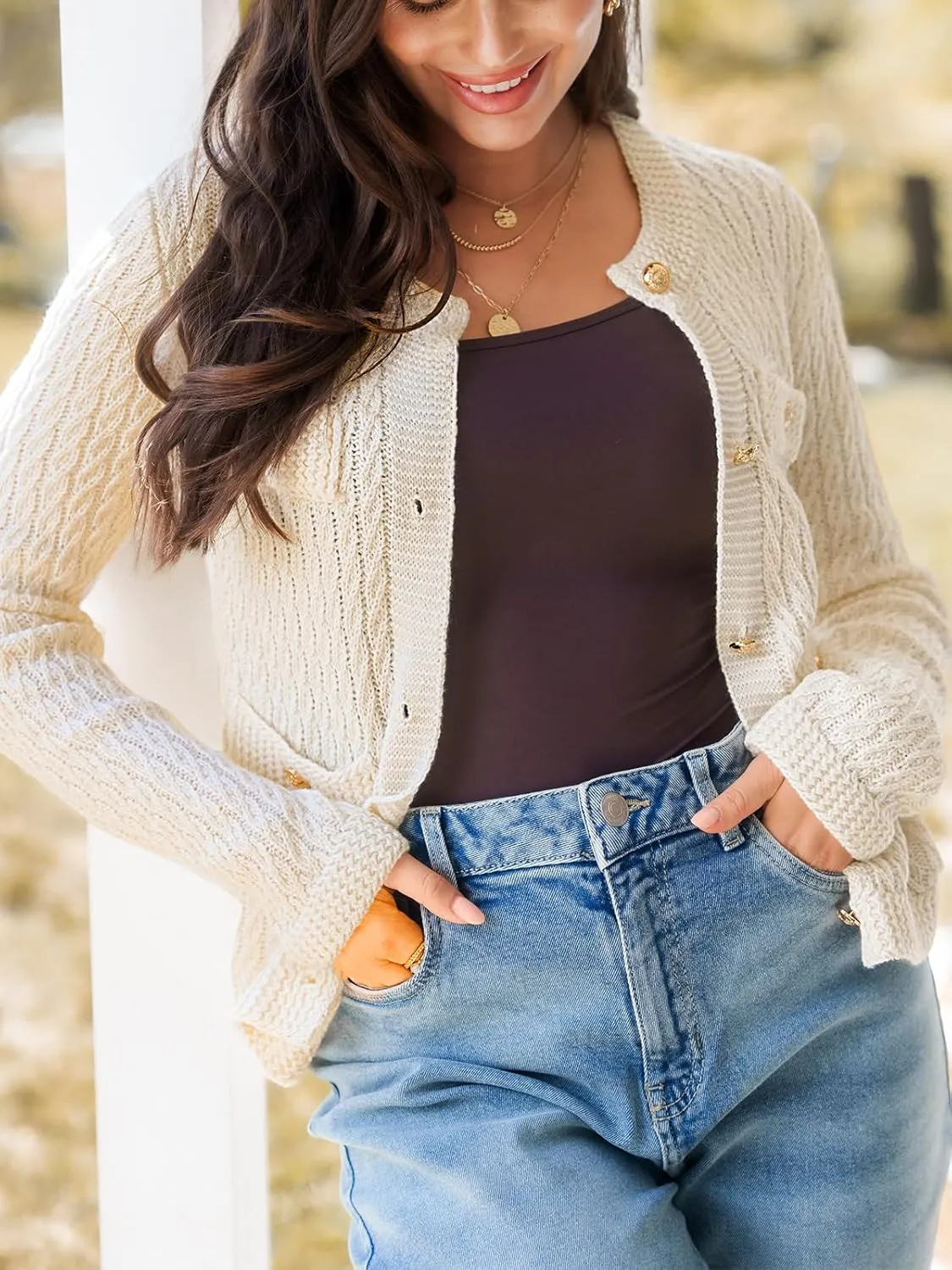CUPSHE Women's Open Front Cardigan Sweaters Long Sleeve 2024 Fall Knit Short Cardigan Outwear