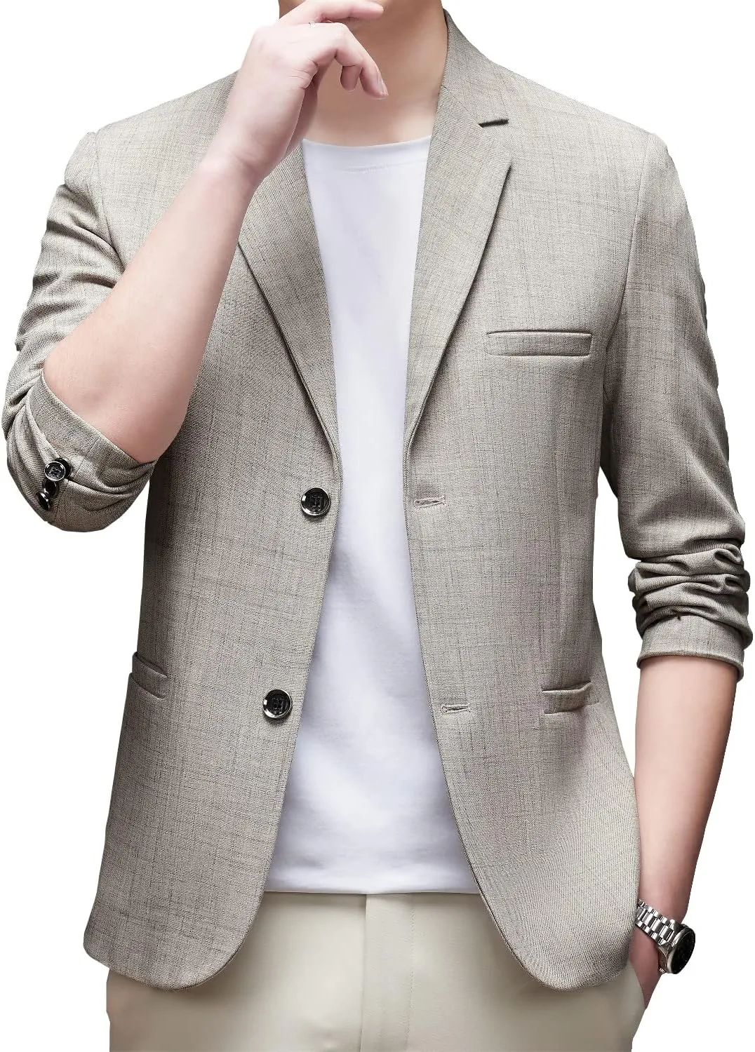 DAVID.ANN Men's Casual Blazer Two Button Lightweight Slim Fit Sport Jacket