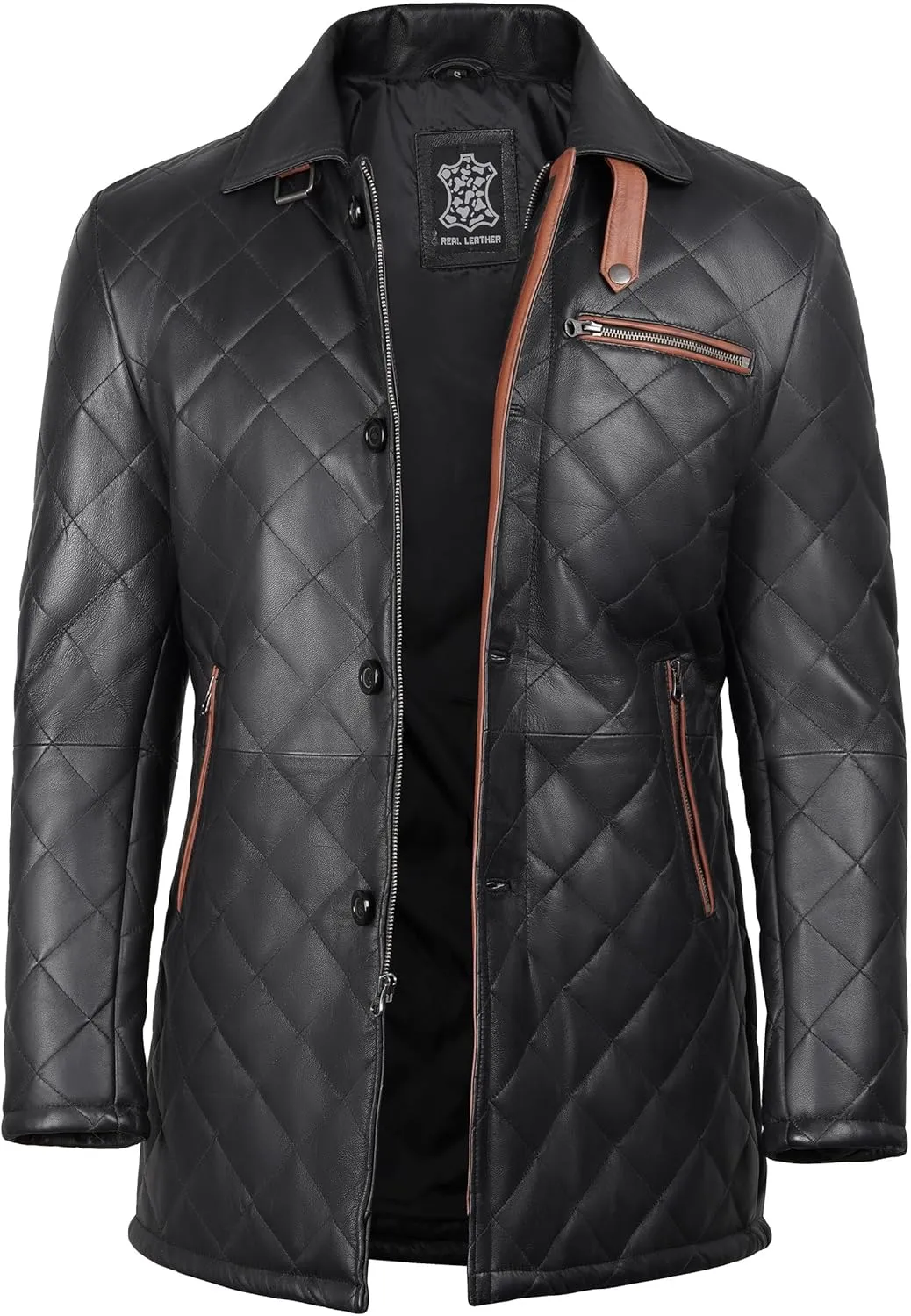 Decrum Leather Coats for Men Real Lambskin Casual Car coat Style Leather Jacket Men