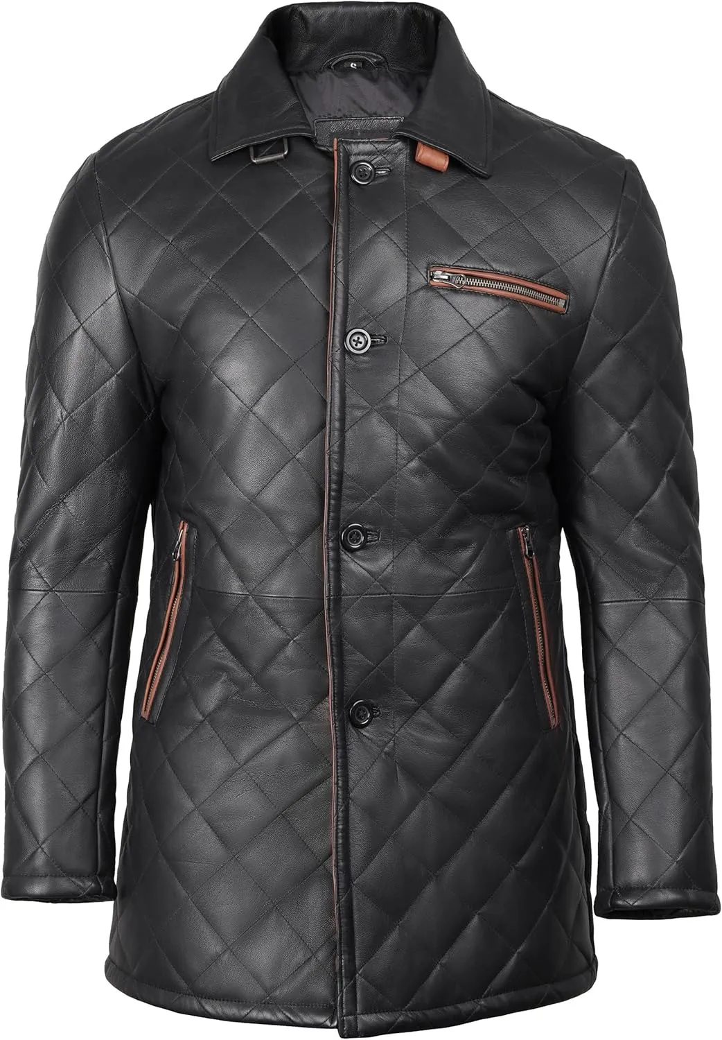 Decrum Leather Coats for Men Real Lambskin Casual Car coat Style Leather Jacket Men