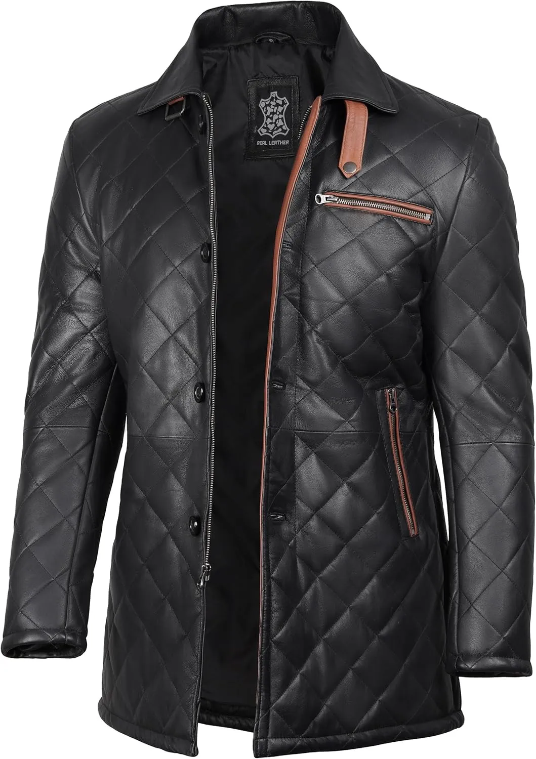 Decrum Leather Coats for Men Real Lambskin Casual Car coat Style Leather Jacket Men