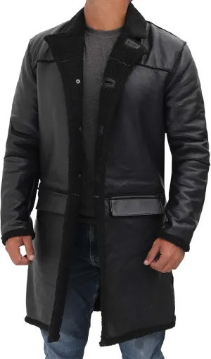 Decrum Mens Leather Coats - Real Lambskin Black Trench Coat Style Leather Jackets For Men