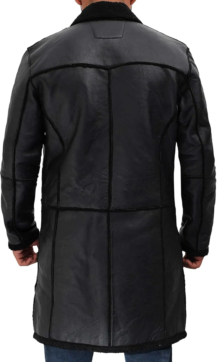 Decrum Mens Leather Coats - Real Lambskin Black Trench Coat Style Leather Jackets For Men