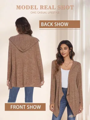 DEESHA Cardigan for Women Sweaters Long Sleeve Open Front Draped Cardigan Lightweight Hooded Cardigan(Khaki, XX-Large)
