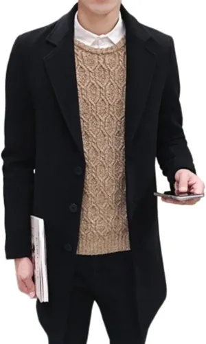 DGHM-JLMY Men's Trench Coat Single Breasted Mid Long Jackets Winter Thicken Pea Coat Notch Lapel Casual Overcoat