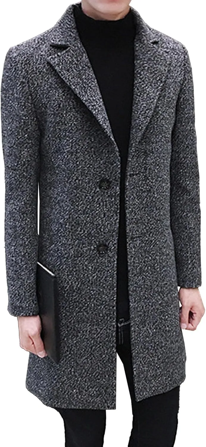 DGHM-JLMY Men's Trench Coat Single Breasted Mid Long Jackets Winter Thicken Pea Coat Notch Lapel Casual Overcoat