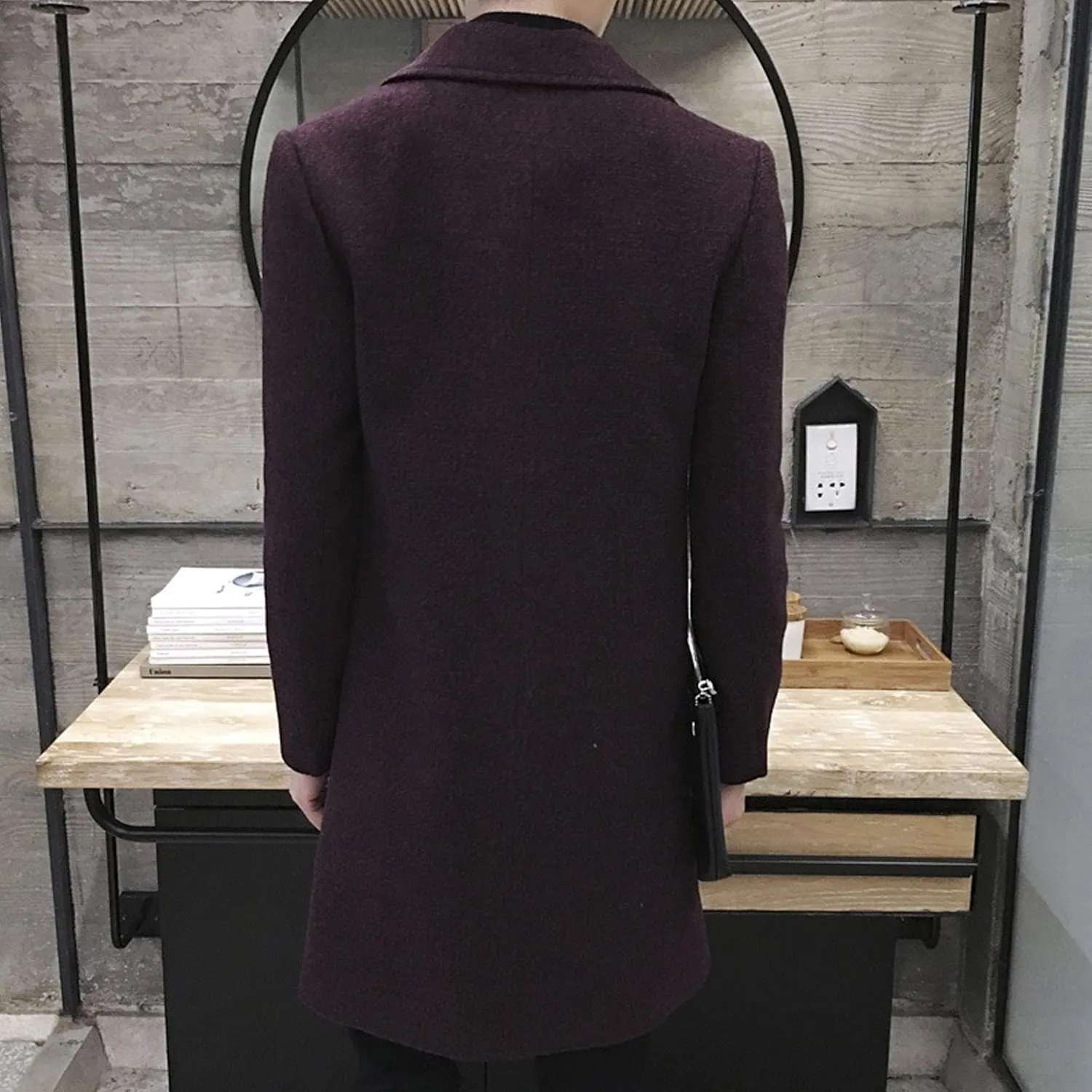 DGHM-JLMY Men's Trench Coat Single Breasted Mid Long Jackets Winter Thicken Pea Coat Notch Lapel Casual Overcoat