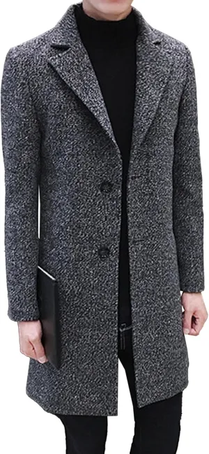 DGHM-JLMY Men's Trench Coat Single Breasted Mid Long Jackets Winter Thicken Pea Coat Notch Lapel Casual Overcoat