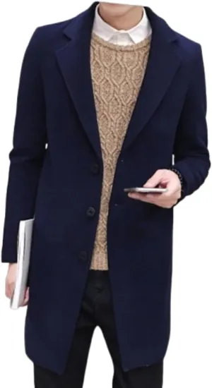 DGHM-JLMY Men's Trench Coat Single Breasted Mid Long Jackets Winter Thicken Pea Coat Notch Lapel Casual Overcoat