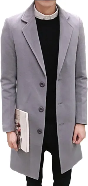 DGHM-JLMY Men's Trench Coat Single Breasted Mid Long Jackets Winter Thicken Pea Coat Notch Lapel Casual Overcoat