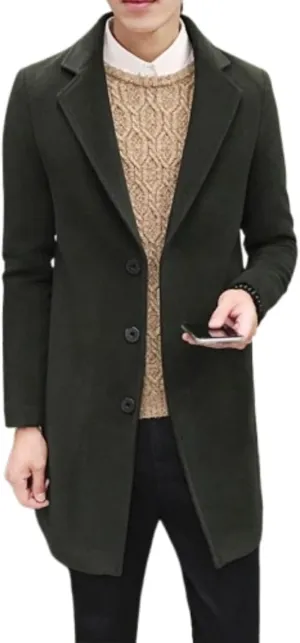 DGHM-JLMY Men's Trench Coat Single Breasted Mid Long Jackets Winter Thicken Pea Coat Notch Lapel Casual Overcoat