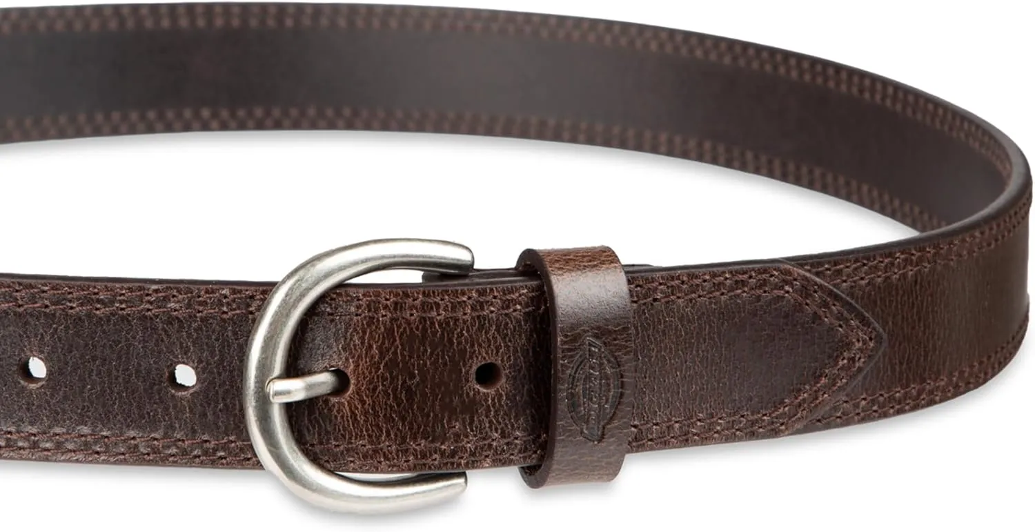 Dickies Women's Casual Leather Jean Workwear Belt with Round Harness Buckle