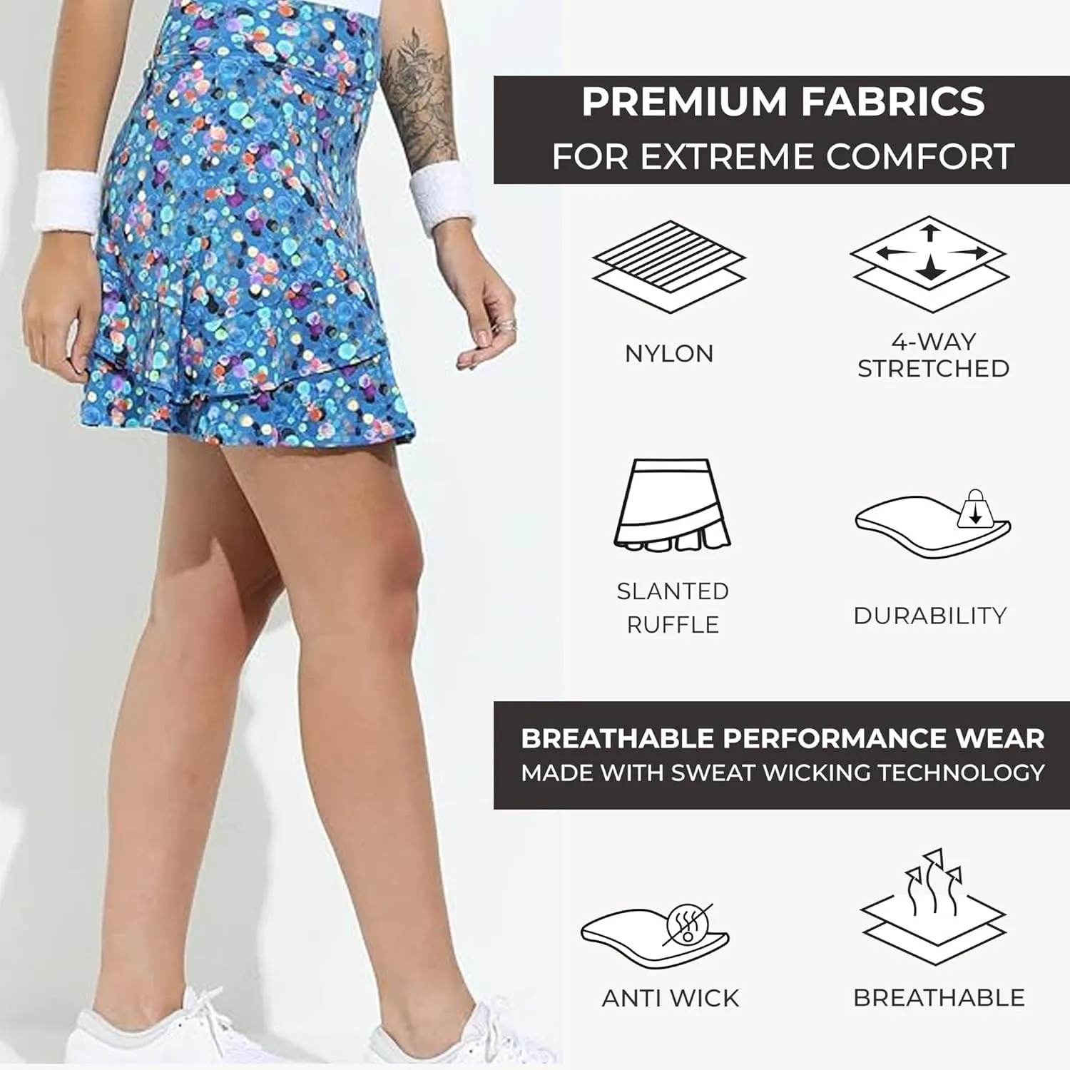Dona Jo Glide Skort for Women - Athletic Golf Skirt with Shorts & Pockets - Comfortable Active Wear for Tennis or Any Sports