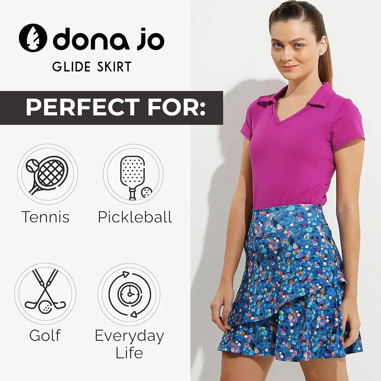 Dona Jo Glide Skort for Women - Athletic Golf Skirt with Shorts & Pockets - Comfortable Active Wear for Tennis or Any Sports