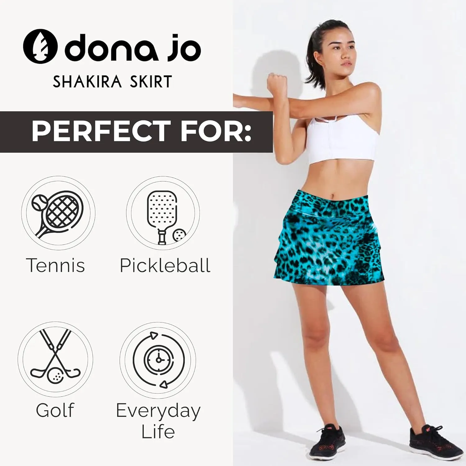 Dona Jo Shakira Skort for Women - Athletic Golf Skirt with Shorts & Pockets - Comfortable Active Wear for Tennis or Any Sport